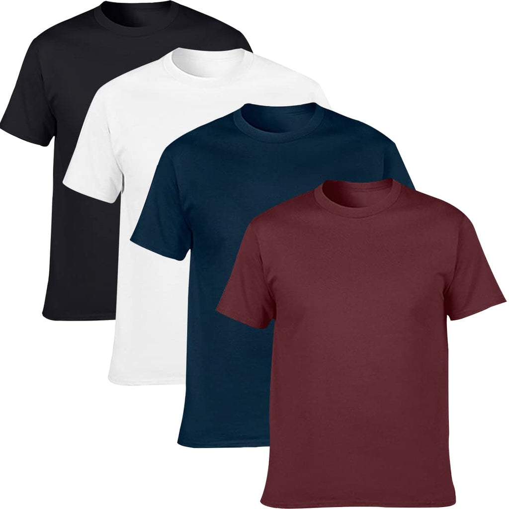 NewDenBer Mens Classic Basic Solid Crew Neck Soft Cotton T-Shirt 4 Pack Black/White/Navy/Maroon XL