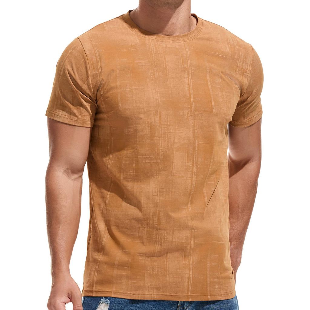 KLIEGOU Mens Light Weight T-Shirts - Elastic Cotton Crew Neck Tees 2566 Light Brown XL