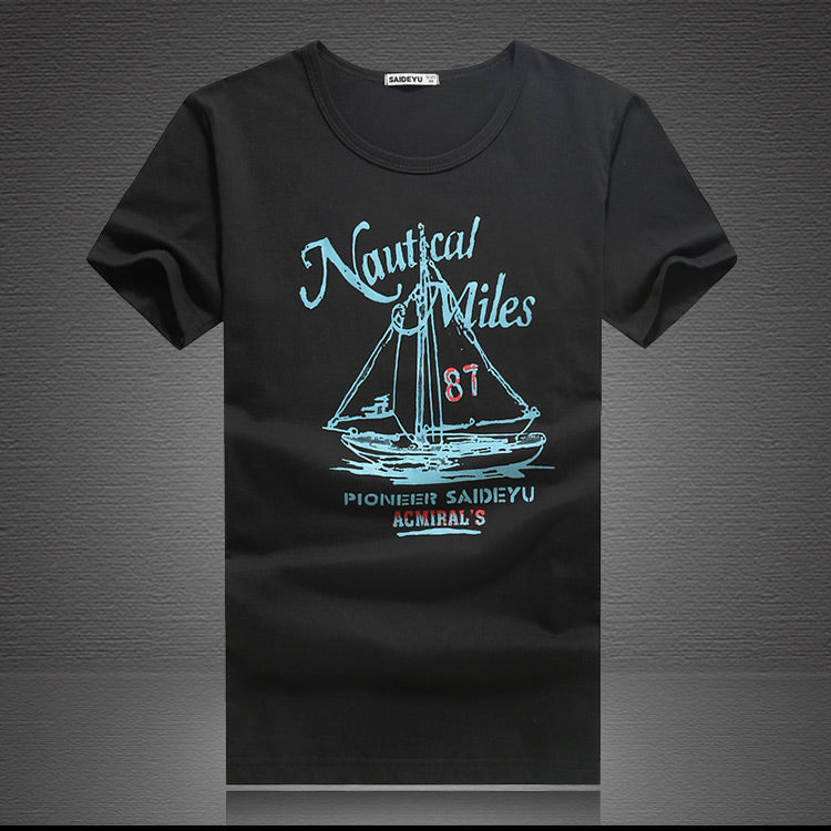 Men's Short Sleeve Cotton Crew Neck T-Shirt (Black/White)